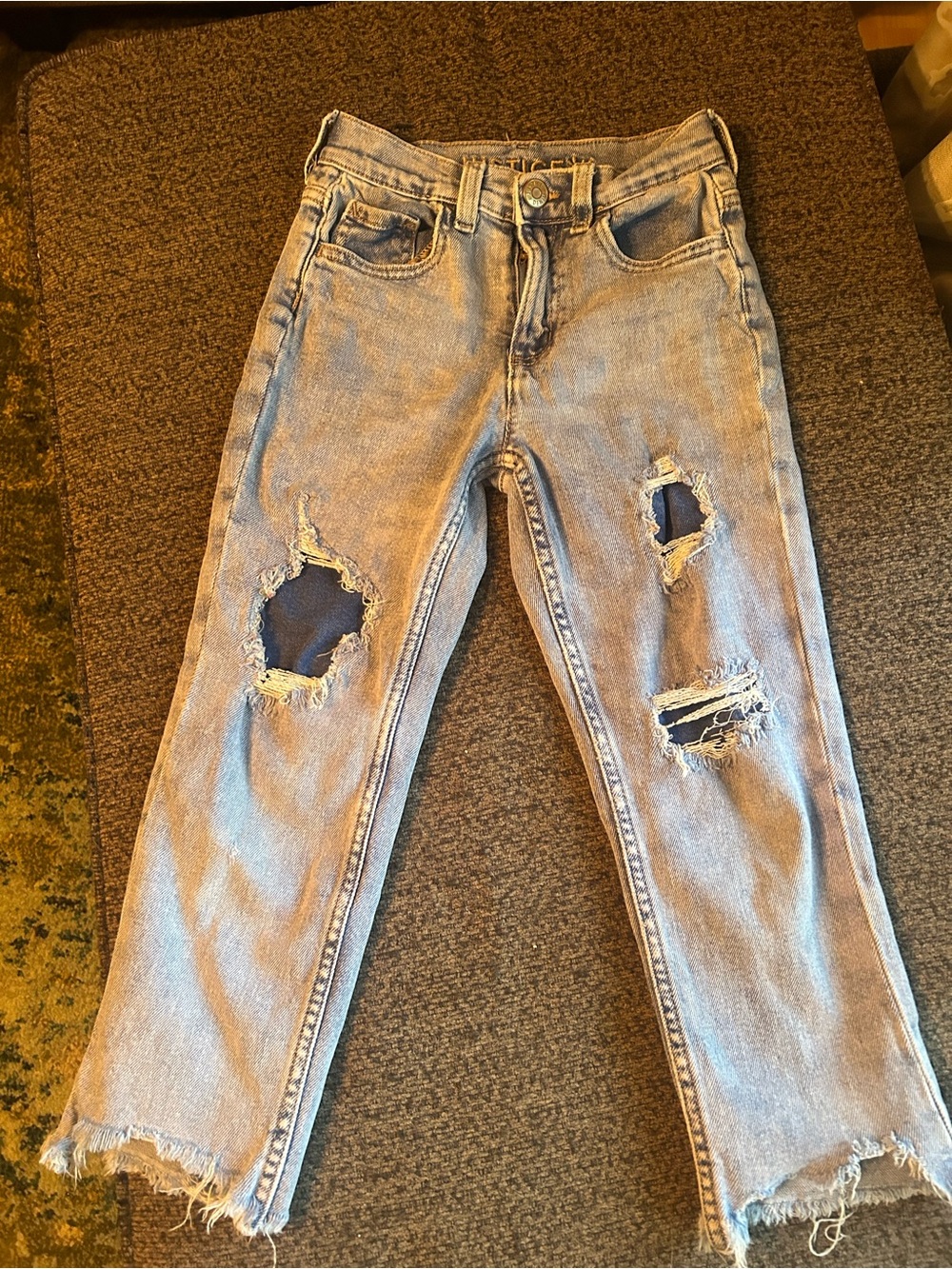 Justice Light Blue Ripped Jeans with Navy Patch Details